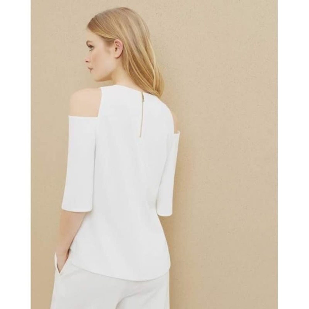 Ted Baker Careo White Cold Shoulder Gold Zipper Blouse